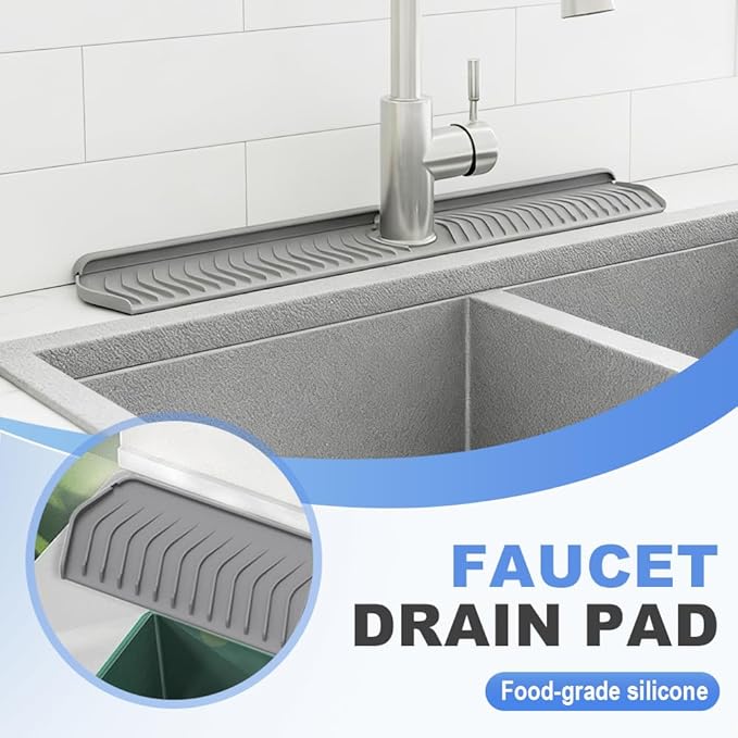 Kitchen Sink Faucet Mat, 2025 New Foldable Faucet Mat for Kitchen Sink, 30in Silicone Faucet Guard & Draining Mat Keep Countertops Dry Splash Guard (Green, 30in)