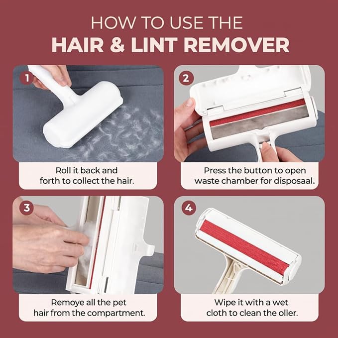 Essential Aura Portable Pet Hair & Lint Remover – Multi-Surface Reusable Lint Roller for Cats & Dogs, Works on Furniture, Carpets, Bedding & Clothes (Green)
