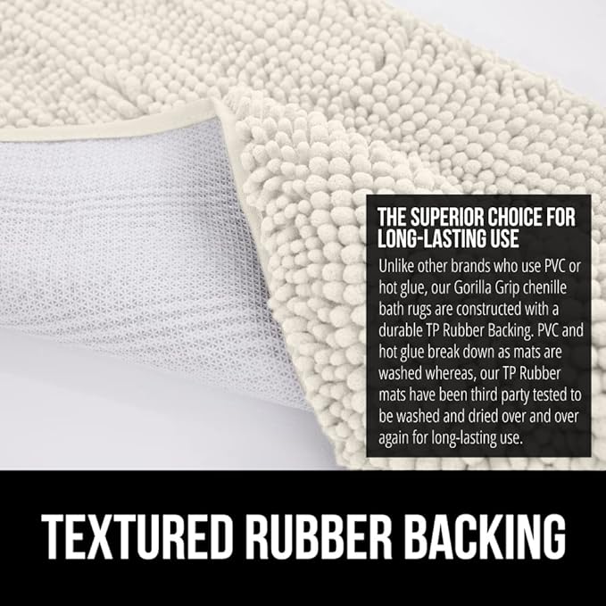 GORILLA GRIP Bath Rug Mat 30x20, Thick Soft Absorbent Chenille, Quick Dry Microfiber Mats, Rubber Backing Washable Shower Floor Rugs, US Designed Bathroom Bathmat Home Decor Accessories, Ivory Cream