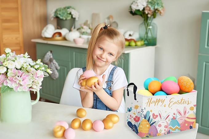 Rectangular Easter Baskets, Kids Easter Storage Bins Organizer.Cute Storage Basket with Handles.Boys and Girls,Easter Bunny Eggs Decor,Toys,Books,Easter Gifts (Easter Eggs)
