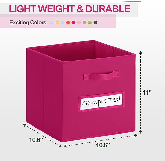 artsdi 11x11 storage cube bins (Set of 10) Foldable Fabric storage cubes with 10 Labels Window Cards & a Pen,11 inch cube storage bin,Closet Organizers for Shelves,Cubby Organizer Boxes,Dark pink