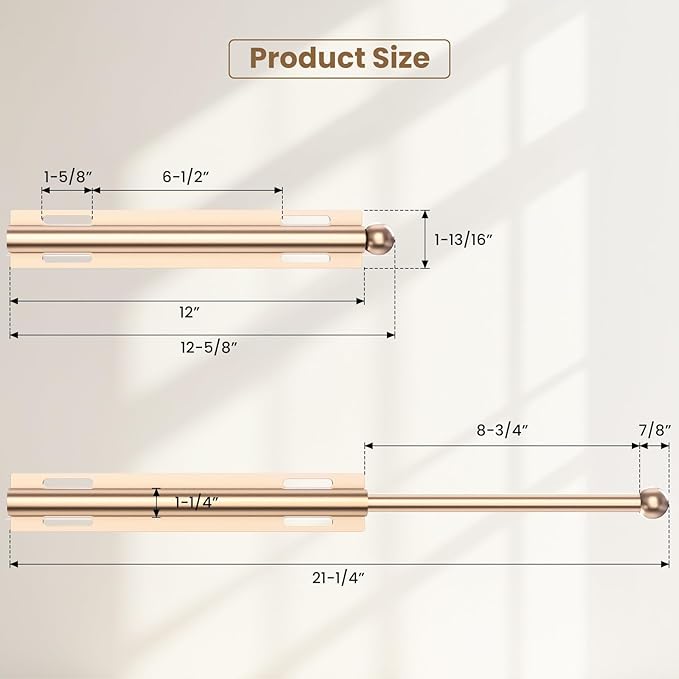 Valet Rod for Closet Pull Out, Retractable Slide Out Valet Rod Closet Organization, 12" Aluminum Valet Clothing Hanger Rods Perfect for Suits, Freshly Pressed Clothes, Gold