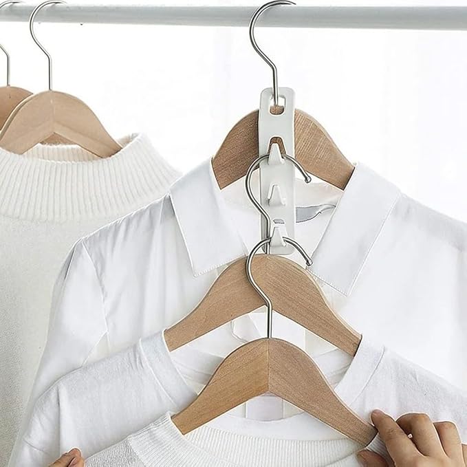 Space Saving Clothes Hanger Hooks, Multi Function Cabinet Organizer with 3 Hooks per Hanger, Connectable Wardrobe Space Saver for Pants Bags Accessories, Heavy Duty Thick PP