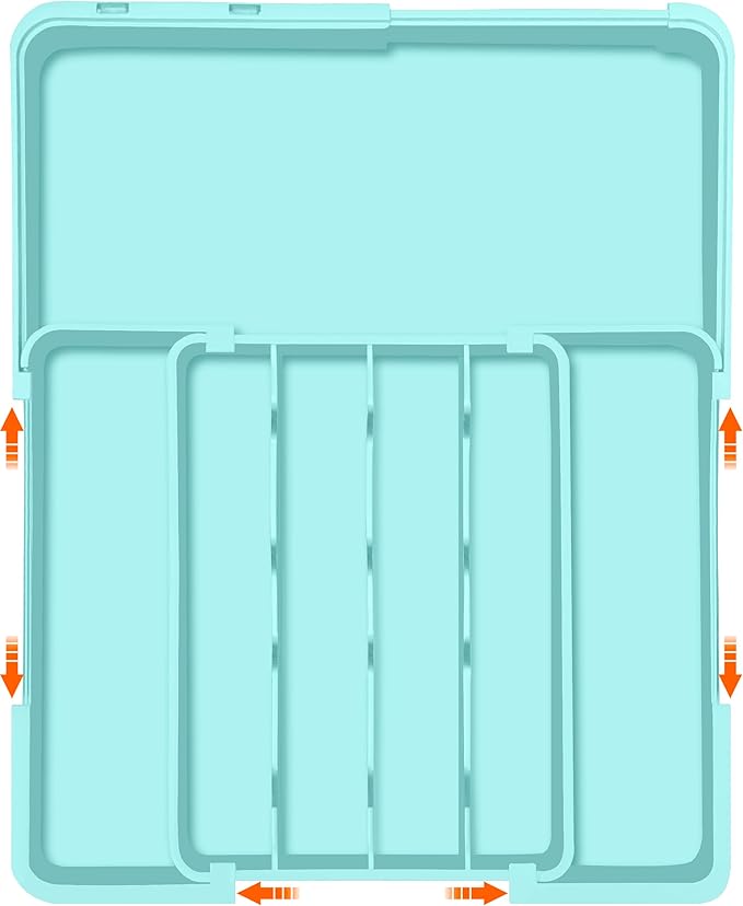 Silverware Organizer - Expandable Silverware Drawer Organizer Adjustable Drawer Organizer, Silverware Tray for Drawer15.2"x 19" Cutlery Drawer Organizer, Kitchen Organizers Storage, Turquoise