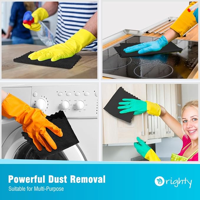 Orighty Black Microfiber Cleaning Cloth, 24 Pack Highly Absorbent Cleaning Rags, Microfiber Towels for Cars, Household Cleaning Supplies, Reusable Lint Free Cloths for House, Kitchen, 12 x12 inch