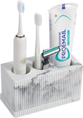 rejomiik Toothbrush Holders for Bathroom Countertop, 3 Slots Electric Tooth Brushing Storage Organizer Stand for Toiletries and Beauty Accessories, Toothpaste, Razor, Marble White