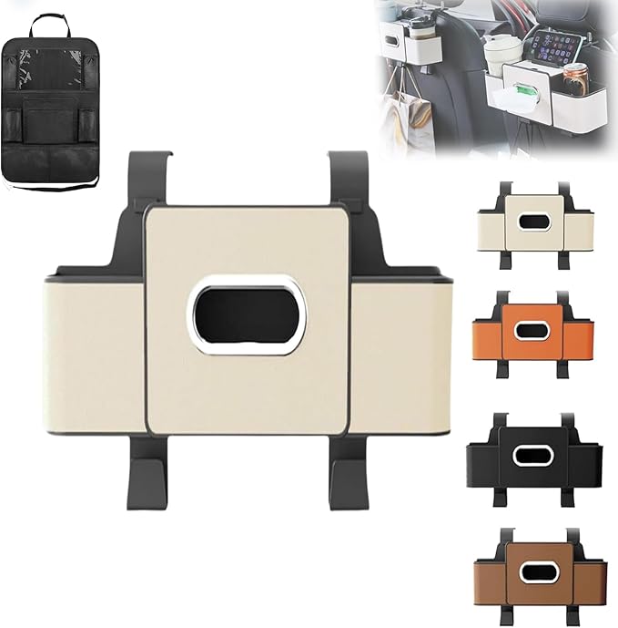 Car Organizers and Storage Box, Car Organizers and Storage Box Behind Set, 4 in 1 Multifunctional Cars Organizer and Storage Back Seat for Hold Phone, Drinks, Handbag, Universal Fit (White*1)