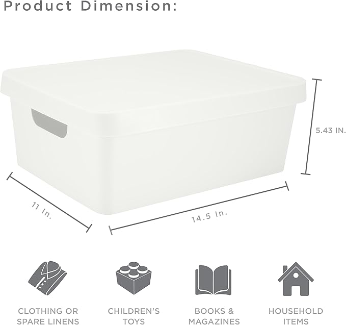 Simplify Medium Vinto Storage Box | Stackable | Home Organization | Bathroom | Accessories | Closet | 2 Handles | White