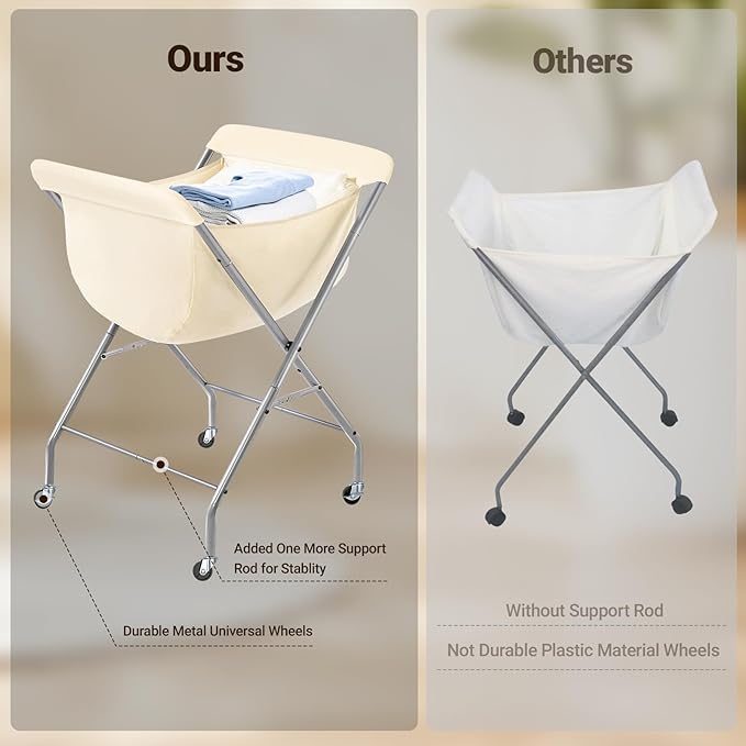 ELYKEN Laundry Cart with Wheels, 33”H Easy Rolling Laundry Hamper with Removable Liner Bag, Sturdy Metal Frame Clothes Basket with 4 Casters and 2 Brakes