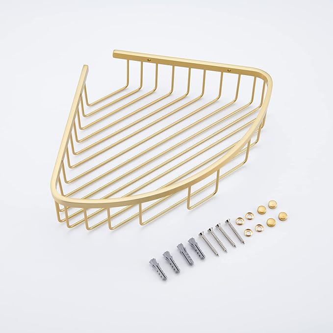 GORDEE Bathroom Shower Caddy Corner Shelf Basket, Corner-Hollow Design, Ultra Sturdy Rust-Proof Stainless Steel Shelf Organizer Shampoo Holder, Wall Mounted Storage Rack for Bathroom, Brushed Gold
