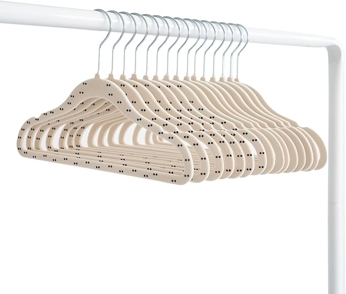 3 Sprouts Velvet Baby Hangers - Non-Slip Hanger for Infant, Toddler, Baby Clothes - Closet Kids Hangers with Slim Design, Nordic Colors, Pack of 30 - Double Dot & Beige