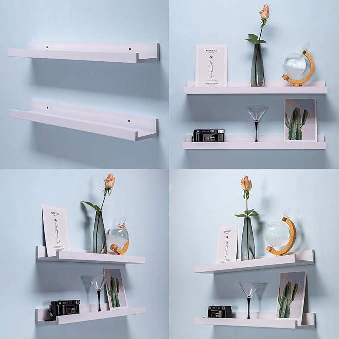 AZSKY 24 Inch Picture Ledge Shelf Floating Shelves Wall Mounted Set of 2 White