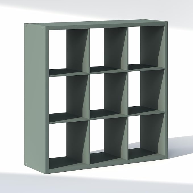 Furinno Cubic Closet Organizers and Storage, 9-Cube Closet Organizer, Open Shelf Closet Storage, Extra Thick Frame for Wardrobe, Bedroom, Living Room, Sage Green