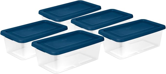 Sterilite Stackable 6 Quart Home Storage Box with Handles and Lid for Efficient, Space Saving Household Storage and Organization, (10 Pack)