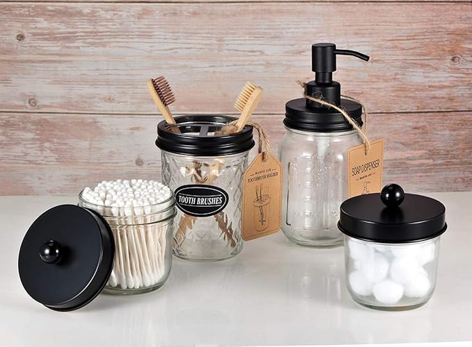 Amolliar Mason Jar Liquid Soap Dispenser -Rustproof Stainless Steel Replacement - Farmhouse Decor for Kitchen/Bathroom,Liquid Soap Pumps for Hand Soap,Dish Soap,Lotions/Black-2 Pack