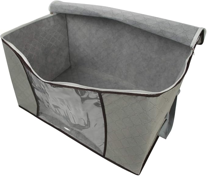 2 Pack Foldable Large Storage Bags 28 x 20 x 12 (L x W x H) inch for Comforter Quilt Blanket Clothes with Clear Window & Handles - Easy to Fit King Size Comforter Set - Closet Under Bed Organizer