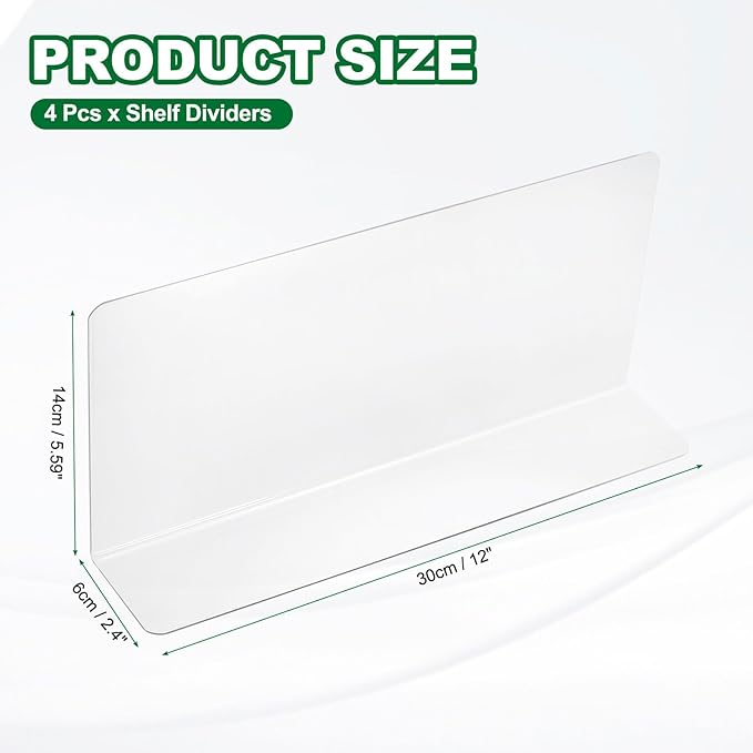 uxcell 4pcs Clear Shelf Dividers, 12"x5.5" Plastic L-Shaped Shelf Separator, Transparent Organizer Divider for Supermarket Store Commodity Classification