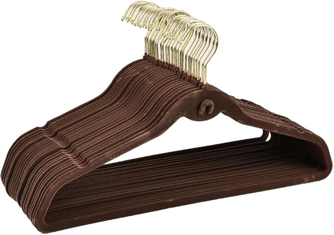 Heavy Duty Velvet Hangers with Cascade Hook, Durable, 360 Degree Rotatable Hook (50, Brown)