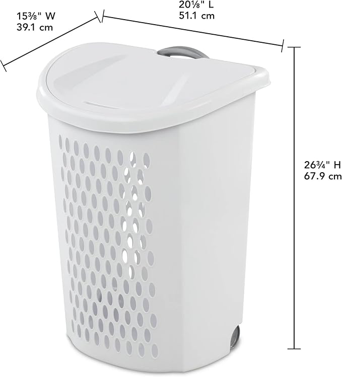 White Wheeled Plastic Laundry Hamper – Adult-Sized Rolling Basket With Handles For Home & Dorms