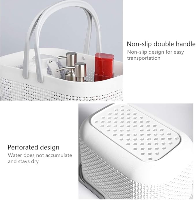UUJOLY Plastic Organizer Storage Baskets with Handles, Shower Caddy Bins Organizer for Bathroom and kitchen（White）