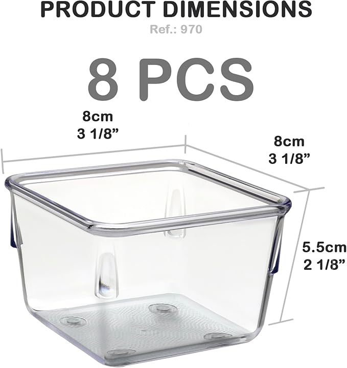 Acrimet Drawer Organizer Modular, Box Tray Storage Bins for Office, Home, Makeup, Kitchen, Junk Drawer (8 Pieces) (Clear Crystal Plastic)