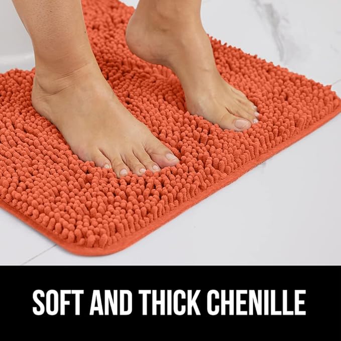 GORILLA GRIP Bath Rug Mat 36x24, Thick Soft Absorbent Chenille, Quick Dry Microfiber Mats, Rubber Backing Washable Shower Floor Rugs, Bathmat Runner, US Designed Bathroom Home Decor Accessories Coral