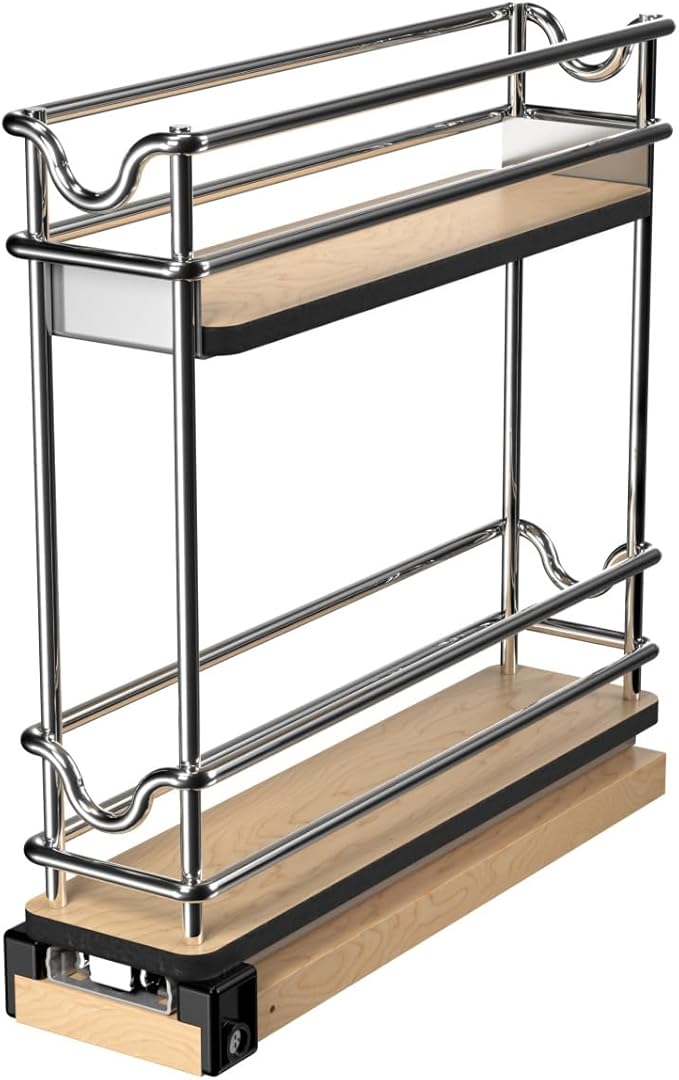 Rev-A-Shelf 3" Pullout Organizer for Cabinets, 2 Tier Narrow Upright Shelf, 5WU2-3N1-1