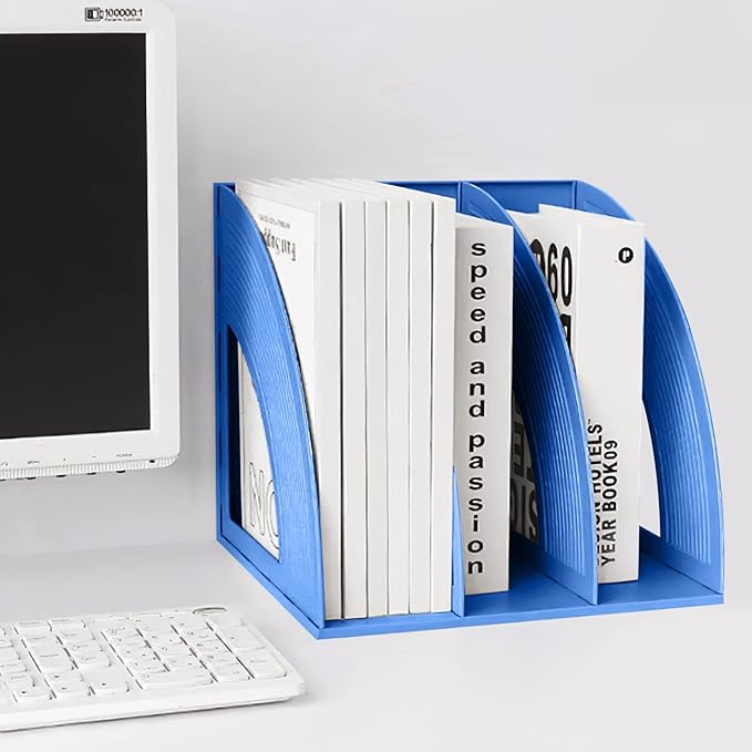 SAYEEC Magazine File Holder Desk Binder Holder Plastic File Sorter Folder Organizer Stand Book Shelf Dividers Vertical Filling Storage Rack Desktop Bookshelf Display Box for Office School Home (Blue)