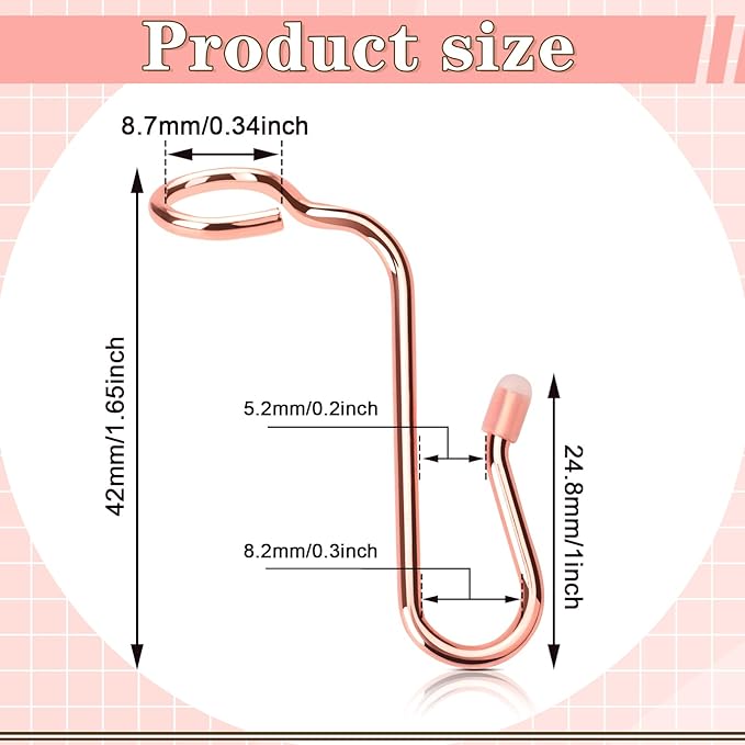 Rose Gold 50-Piece Metal Hanger Connector Hooks, 8.7 mm/0.34 Inch Hole Diameter, Space-Saving, Durable, Gentle on Clothes & Skin