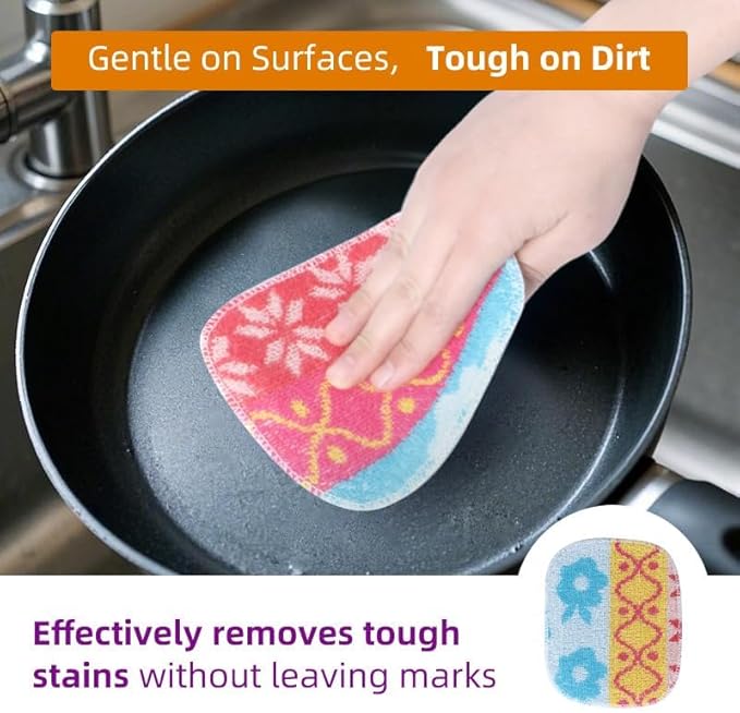 Amarelle GEN II Dish Washing Scrubbers (5-Pack), Made in Green Kitchen Scrubbers for Dishes, Non Scratch Pot & Pan Scrubber, Dual-Sided Heavy-Duty Scouring Pads, Reusable (Nordic Folk)