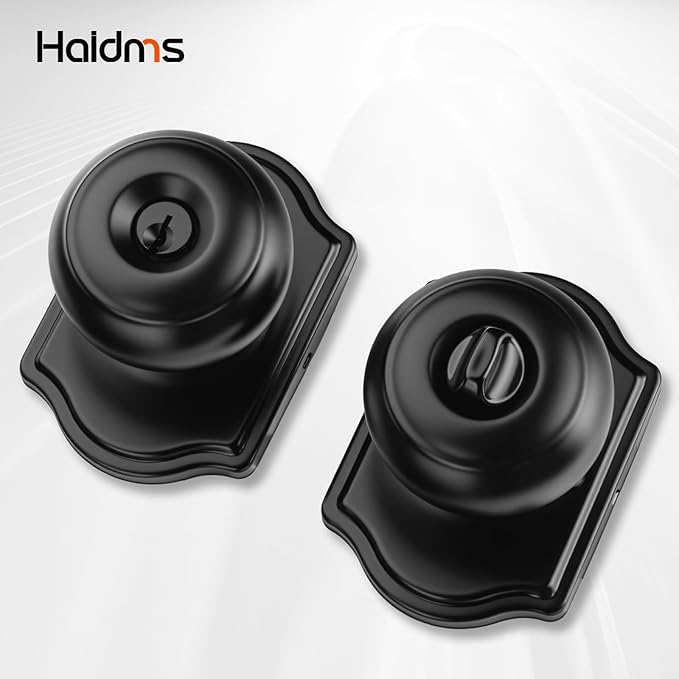 Haidms Keyed Entry Black Door Knob Interior, Exterior Locking Door Knobs, Matte Black Exterior Doorknobs with Lock and Key, 3 Pack