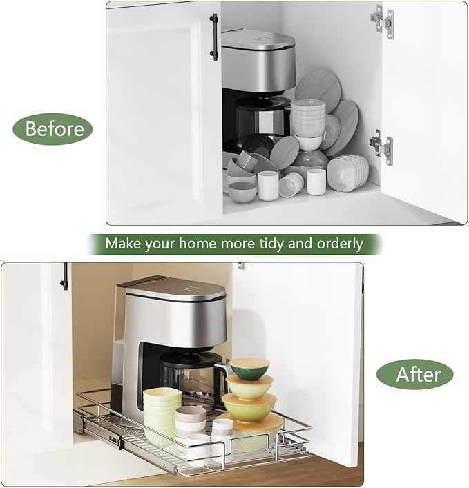 LOVMOR Pull Out Cabinet Organizer 14½" W x 21½" D, Kitchen Cabinet Pull Out Shelves Slide Out Storage