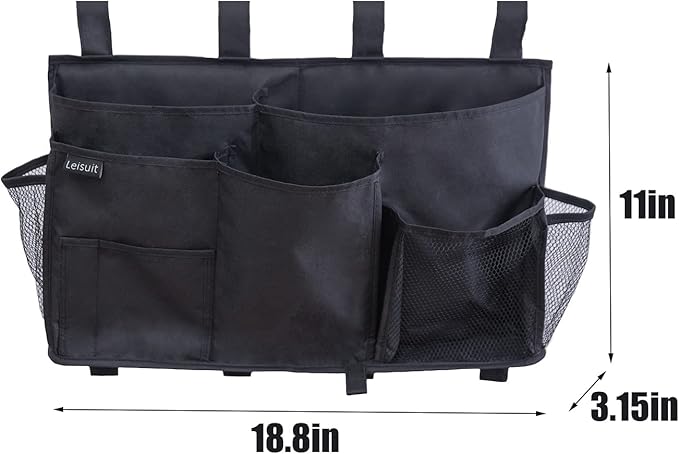 LEISUIT Hanging Storage Bag Bedside Organizer 9 Pockets Black (XL)