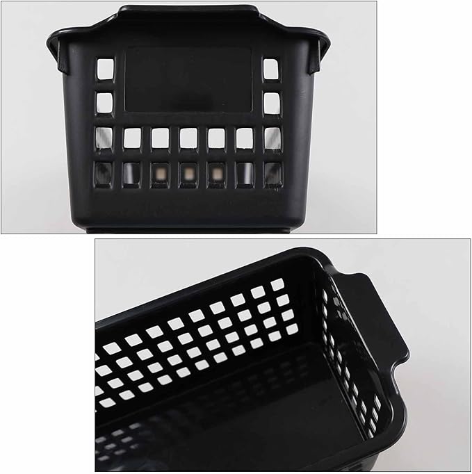 Bringer 6-Pack Slim Plastic Storage Baskets, Black Plastic Rectangle Storage Baskets