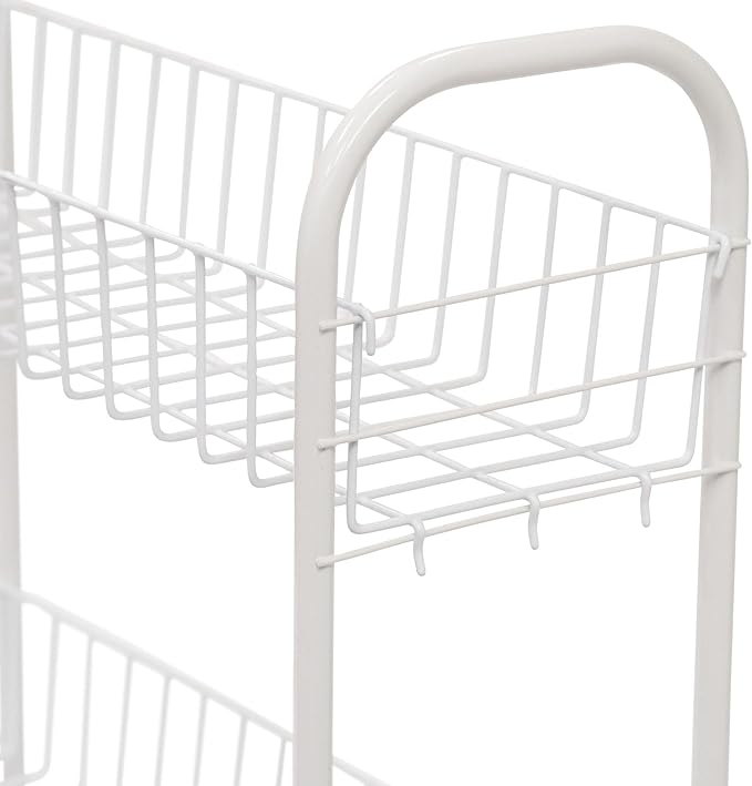 Household Essentials 05121 Slim Line 3-Tier Metal Storage Cart | Laundry Room Rolling Organizer | White