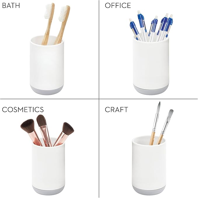 iDesign Toothbrush Holder for Normal Toothbrushes, Spin Brushes, and Toothpaste, The Cade Collection - 3" x 3" x 4. 5", White/Gray