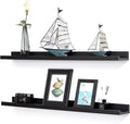 Black Floating Shelves 36 Inch Modern Picture Frame Shelf for Wall Picture Ledge Shelves with Lip Wooden Book Shelves Set of 2 Bathroom Shelf Organizer for Living Room Bedroom Kitchen Wall Decor