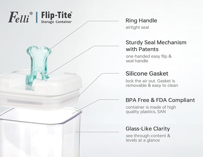 Felli Flip Tite Pet Food Container with Airtight Lids, BPA FREE Acrylic Canister with Paw Bone Fish Flip Top Handles for Cat Dog Kibble Treats Storage, Keep Fresh (Pet Collection Nest-L 3pk)