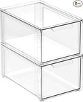mDesign Plastic Closet Organizer Bin w/Pull Out Drawer - Stackable Storage for Closet - Organization for Shoes, Clothes, Bags, Totes, Small Linens, and More - Lumiere Collection - 2 Pack - Clear