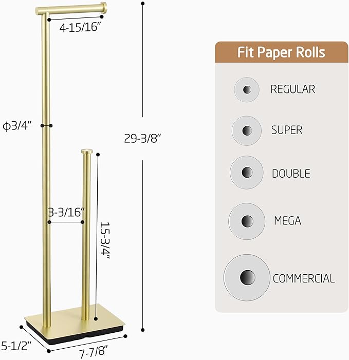 KES Free Standing Bathroom Toilet Paper Roll Holder, Toilet Paper Holder Stand with Weighted Base SUS304 Stainless Steel Brushed Gold, BPH286S1B-BZ