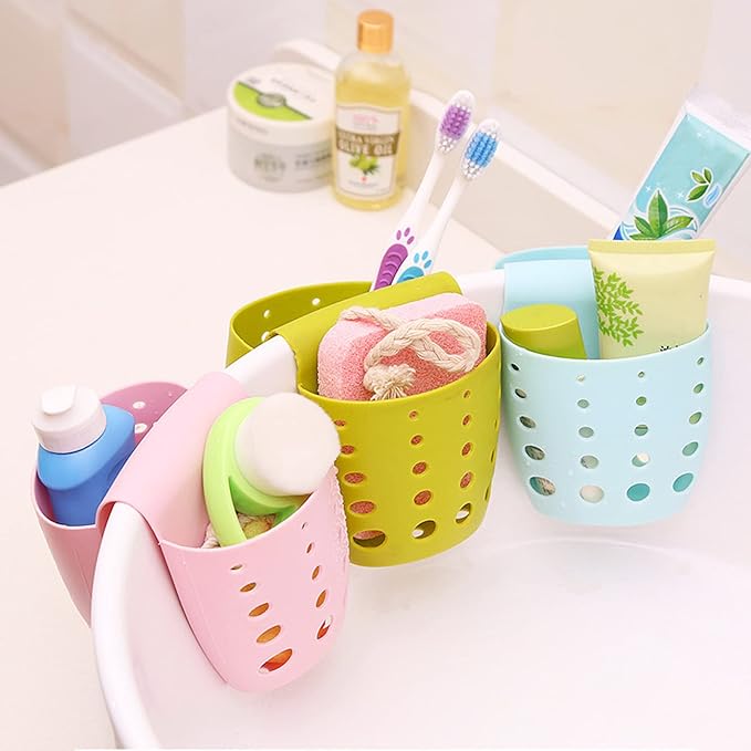 TXIN Sink Hanging Drain Basket, Double Sponge Sink Holder Silicone Kitchen Gadget Storage Organizer (Grey)