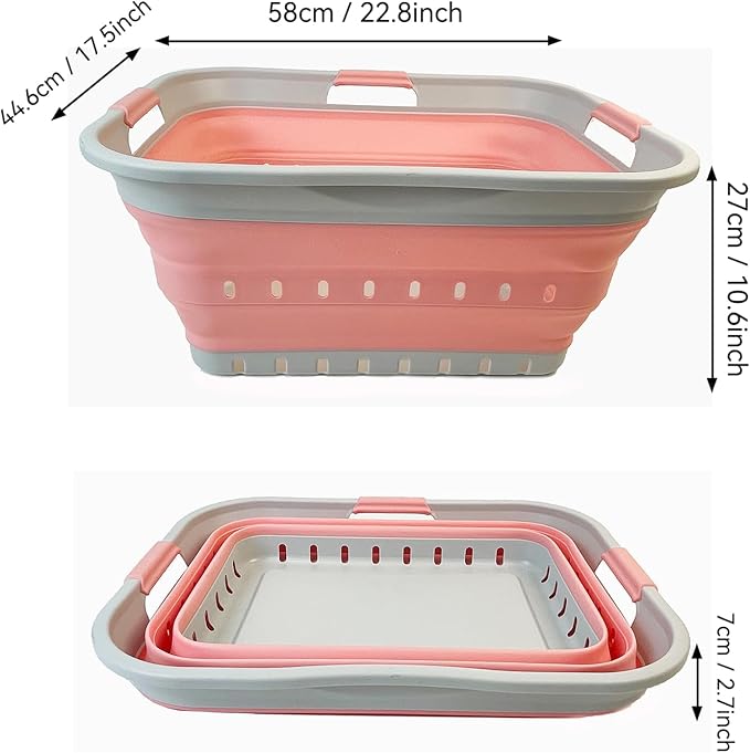 SAMMART 42L (11 gallon) Collapsible Plastic Laundry Basket - Foldable Pop Up Storage Container/Organizer - Portable Basket - Space Saving Hamper/Basket (2, Little Boy Blue+Quartz Pink)