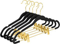 MIZGI Premium Velvet Pants Hangers with Adjustable Clips (Pack of 20) Slim Skirt Hangers- Non Slip Felt Outfit Dress Hangers Black - Gold Hooks,Space Saving Shirt Clothes Hangers