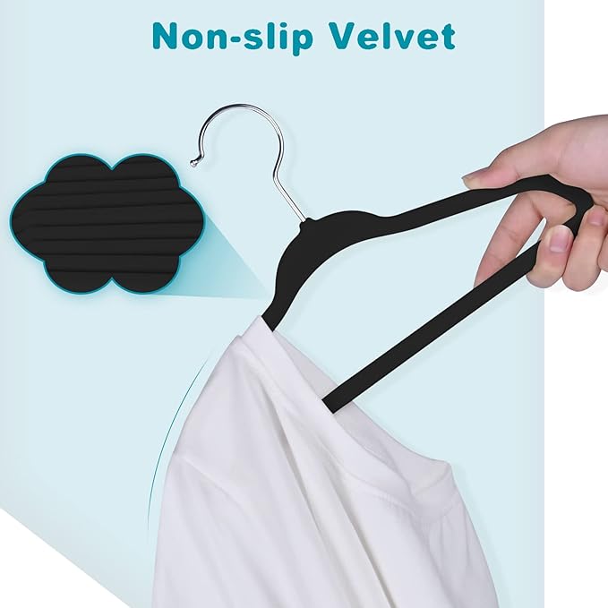BAGAIL 50 Pack Kids Velvet Hangers 11 Inches Children's Clothes Hangers Non-Slip Baby Hangers for Infant/Toddler (Black)