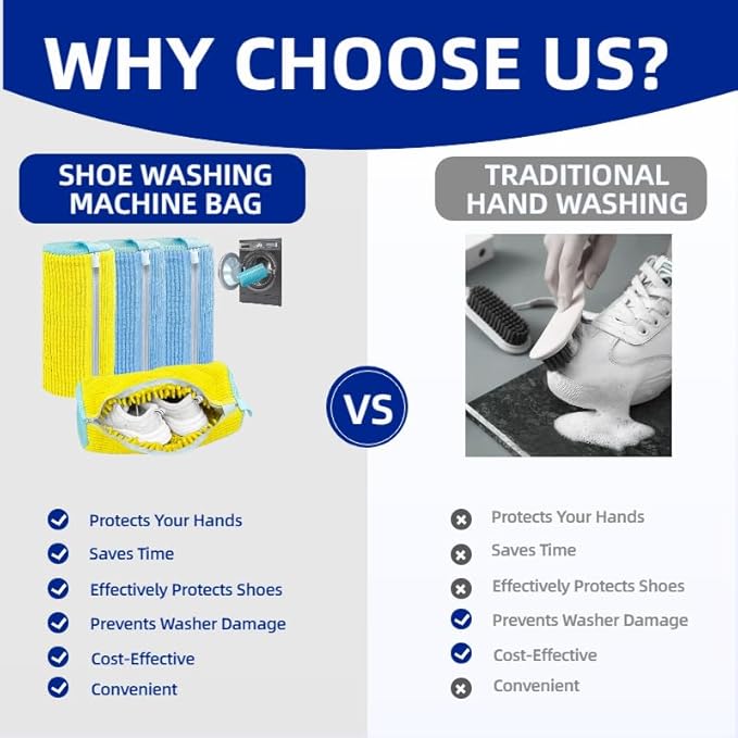 Shoe Washing Machine Bag, 4-Pack Reusable Laundry Shoe Bags for Washer & Dryer, 360° Deep Cleaning Mesh Bags with Self-Locking Zipper for All Shoes Types Including Sneakers (2 Blue & 2 Yellow)