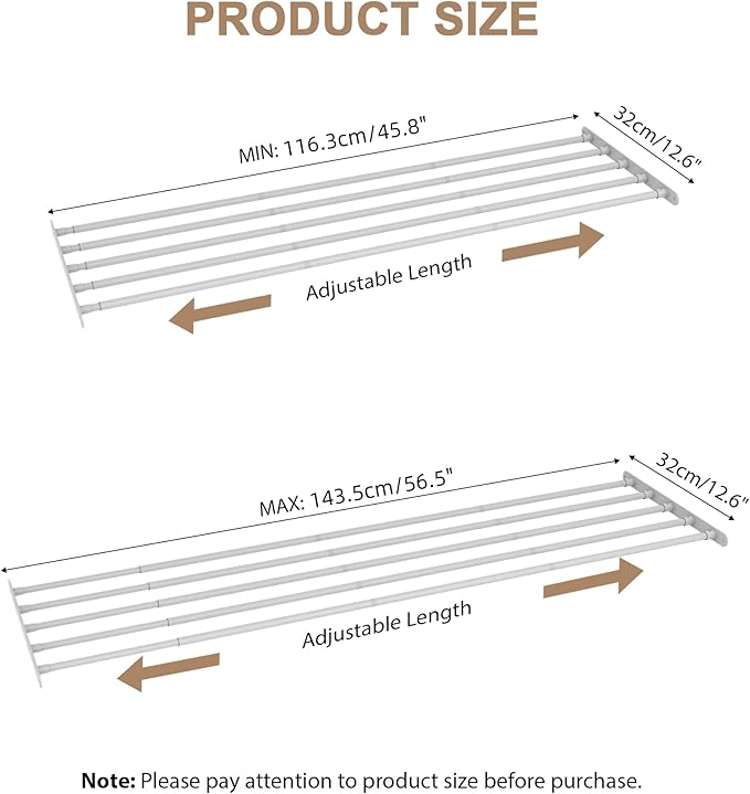 Expandable Closet Shelf Wall-Mounted Metal Storage Rack Adjustable Closet Rod DIY Divider Separator Space Saving for Cabinet Wardrobe Cupboard Kitchen Pantry Cupboard, 45.8-56.5 Inches