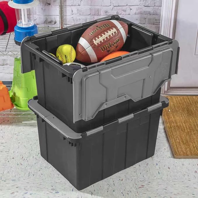 （2-Pack） 48QT Plastic Storage Box with Lid, Large Capacity Lidded, Heavy Duty Container for Home, Office, Warehouse & Business。