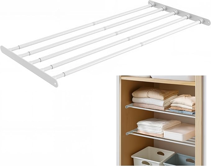 Expandable Closet Shelf Wall-Mounted Metal Storage Rack Adjustable Closet Rod DIY Divider Separator Space Saving for Cabinet Wardrobe Cupboard Kitchen Pantry Cupboard, 31.4-42 Inches