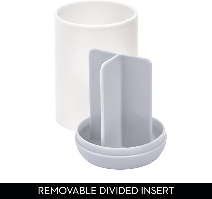 iDesign Toothbrush Holder for Normal Toothbrushes, Spin Brushes, and Toothpaste, The Cade Collection - 3" x 3" x 4. 5", White/Gray