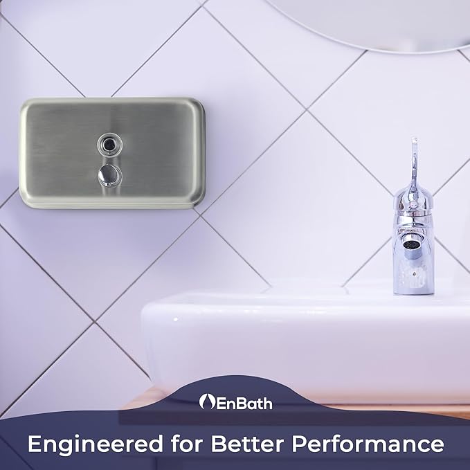 Commercial Soap Dispenser Wall Mount – Horizontal Stainless Steel Wall Mounted Soap Dispenser for Bathroom - New Superior Design with Anti-Leak Pump and Corrosion-Proof Lining- 37oz (1100ml) by EnBath